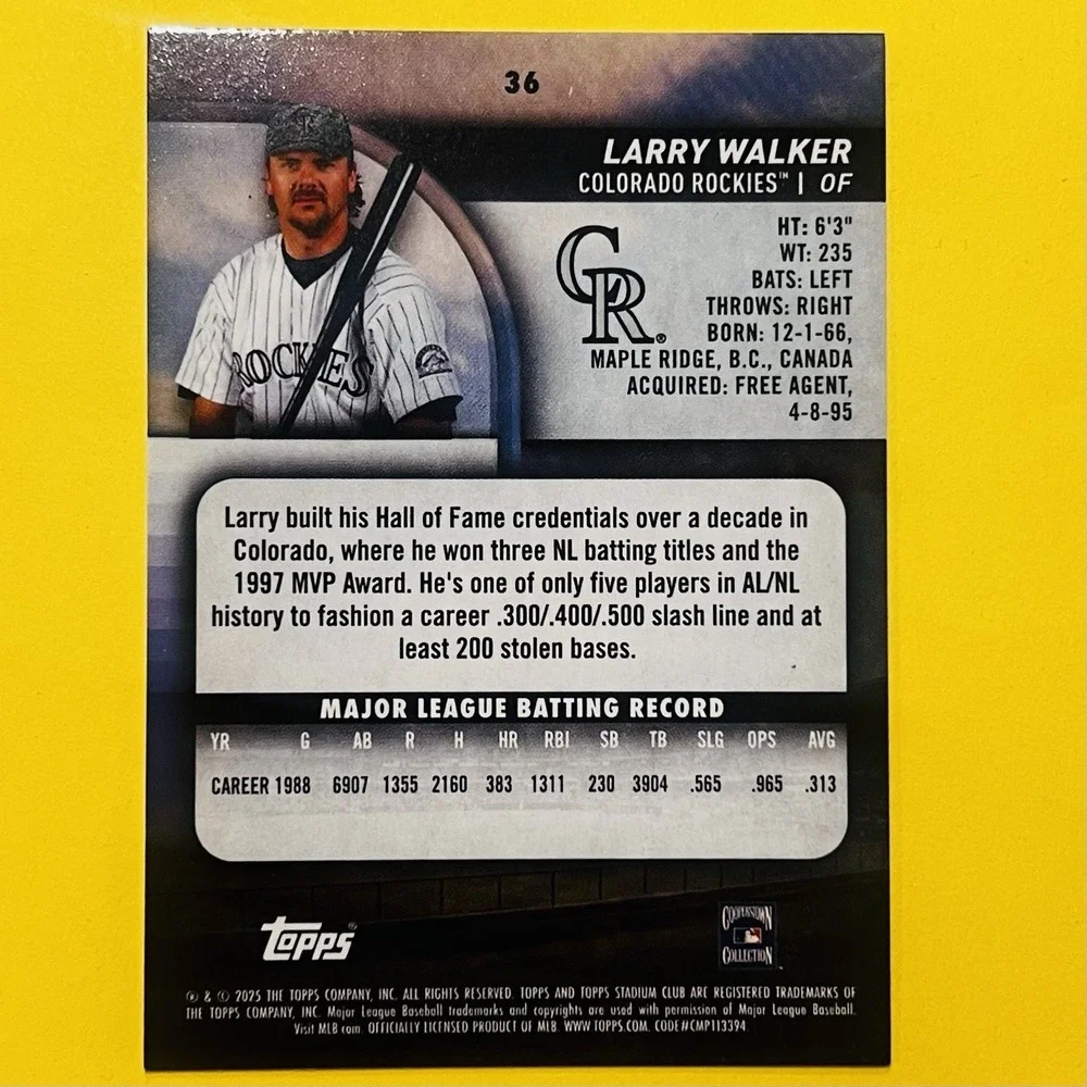 2025‎ Topps Stadium Club Larry Walker #36 Colorado Rockies Base